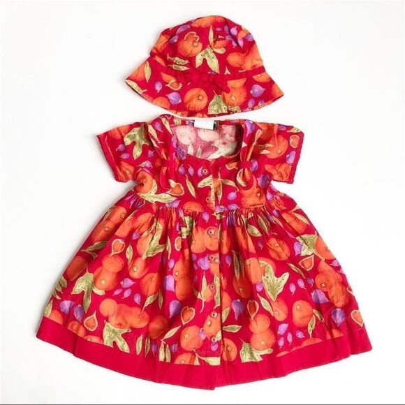 VTG CB kids Girls orange/veggie hat/dress set 3T - Picture 1 of 7